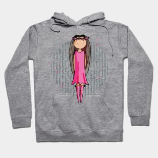 Cute bohemian girly girl with very long brown hair and a pink dress Hoodie